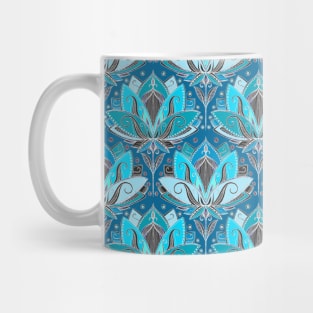 Art Deco Lotus Rising - black, teal & turquoise pattern Mug